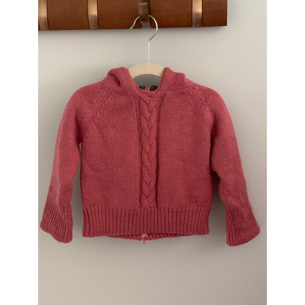 EGGBaby Alpaca Wool Acrylic Blend Hooded Sweater Heathered Pink Zip Back 12-18